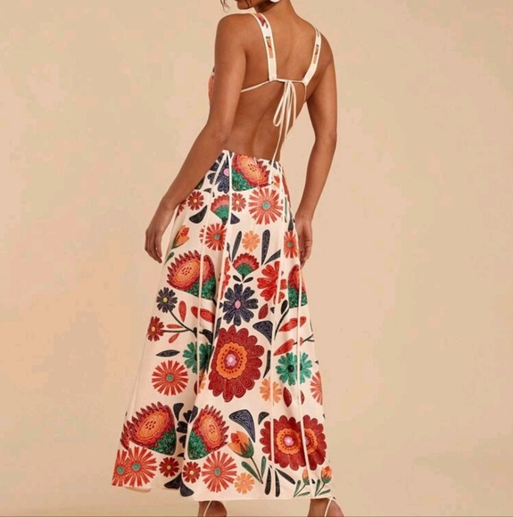 Woven Printed Sleeveless Dress For Women, Suitable For Summer Vacation - Picture 3 of 4